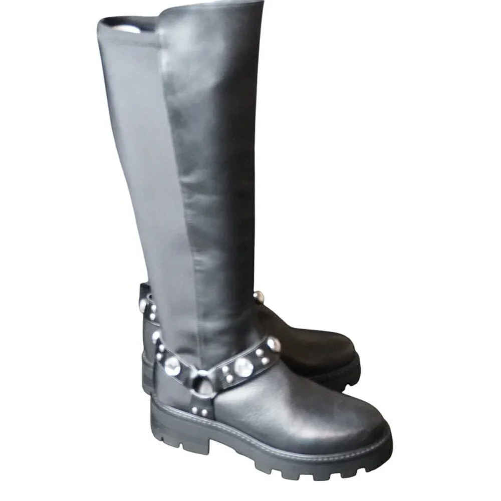 Karl Lagerfeld Milla Rhinestone Embellished Tall Leather Riding Boots